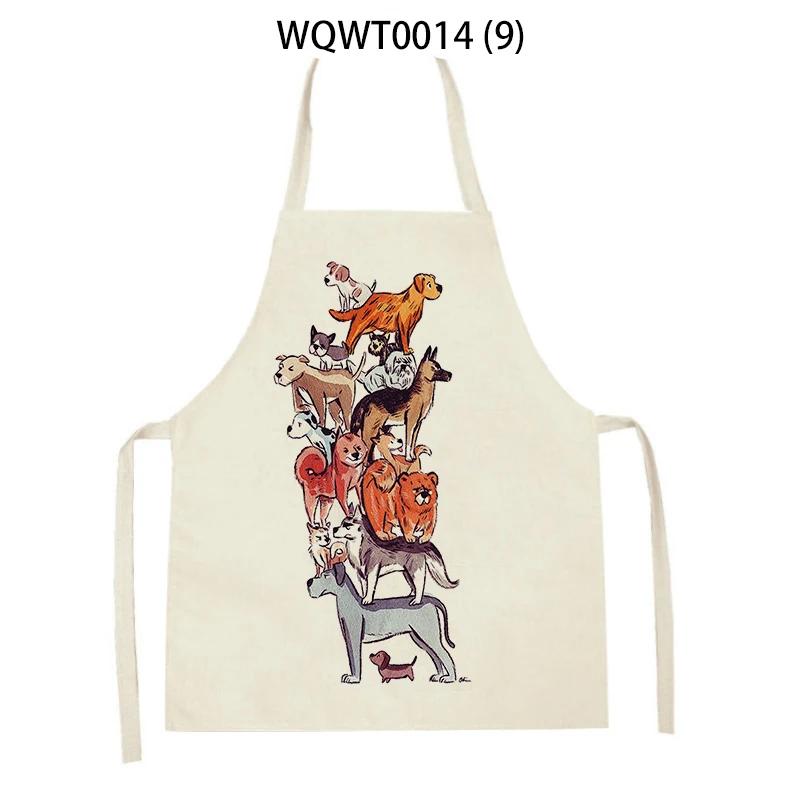 Animal Cartoon Dogs Printed Kitchen Aprons for Women Men Household Cleaning Pinafore Baking Accessories Linen Cooking Aprons