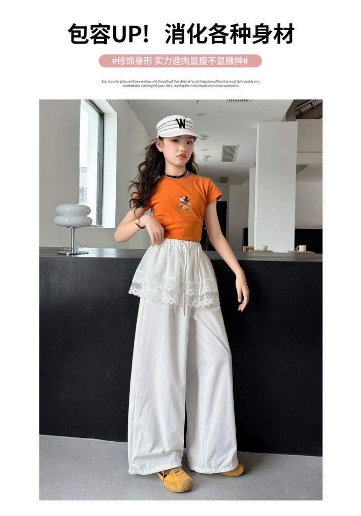 Girls' Pants Summer Thin Style Children's Lace Lace Lace Fart Curtain Wide Leg Pants Summer Breathable Big Children's Quick Drying Sports Pants