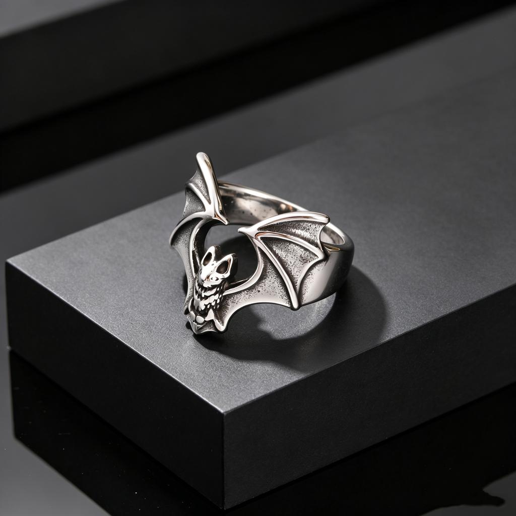 Fashion Gothic Bat Ring for Men, Non-fading Stainless Steel Creative Animal Rings, Punk Unique Design Finger Jewelry Size 8-11