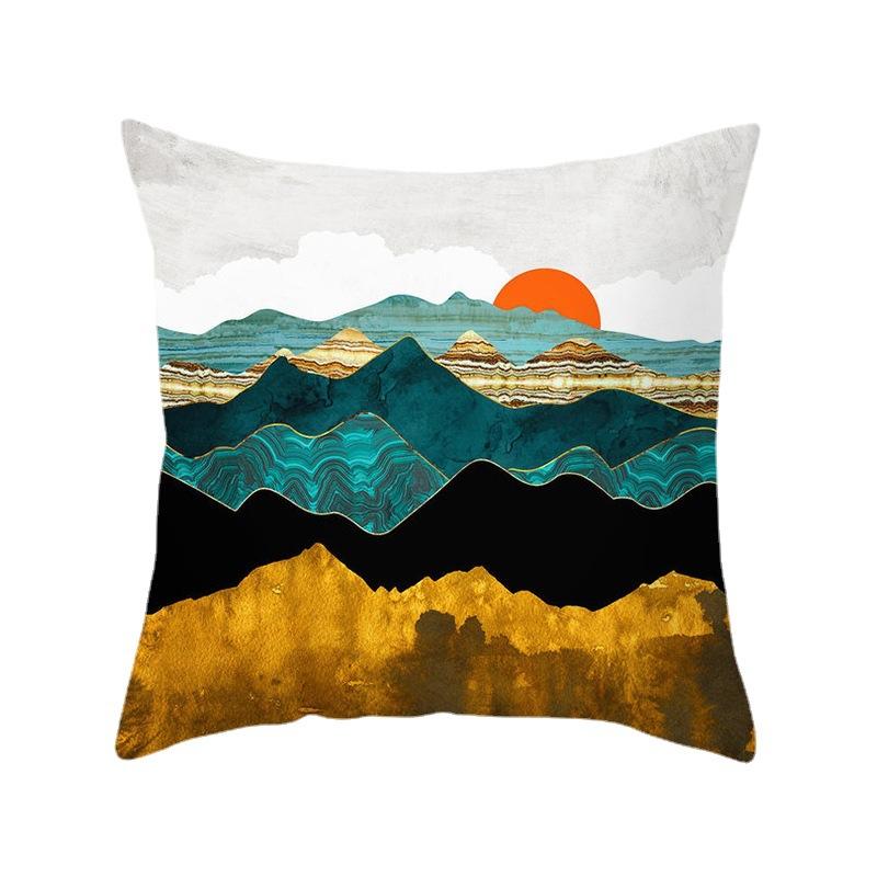 Geometric Peak Sun Whale Creative Office Peach Skin Fleece Pillow Cover Abstract Printed Home Sofa Cushion Cover