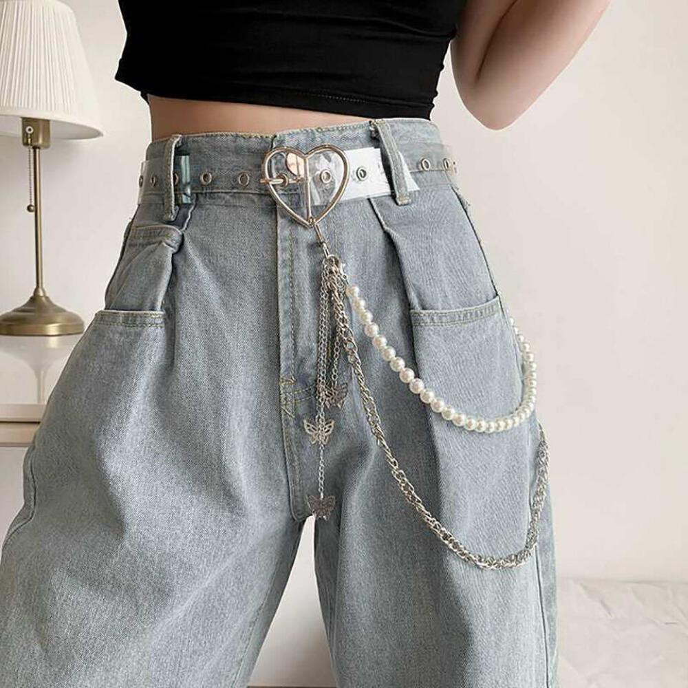 Hip Hop Style Butterfly Pendant Pants Chain Retro Style Multi Layer Pearls Jeans Chain Waist Chain Jewelry Metal