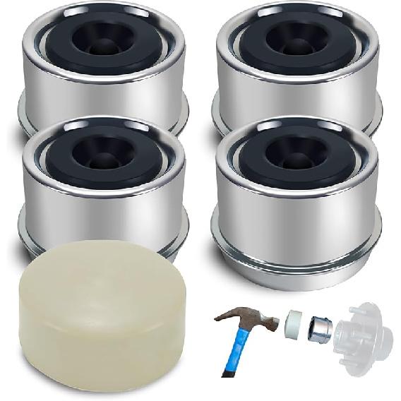 1.98" Trailer Hub Caps (4PCS) With Rubber Plugs & Tallation Tool Snug-Fit, Rust-Resistant Bearing Dust Caps For 2000-3500 Lb Axles Protects Trailer