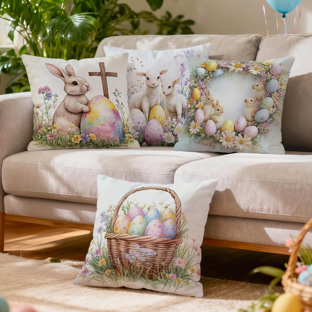 Easter Spring Flower Decoration Cushions Pillowcase Polyester Cushion Cover Throw Pillow Pillowcover Home Car Sofa Decor