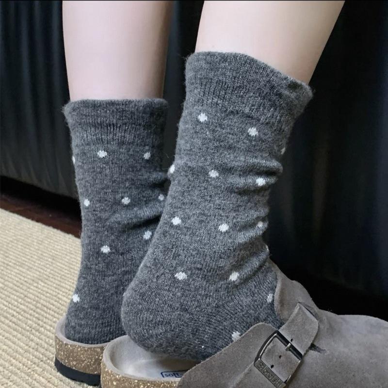 Woolen Socks, Polka Dot Mid-calf Socks, Sweet and Elegant for Women, Pile Socks, Thick and Warm Lace Socks for Autumn and Winter