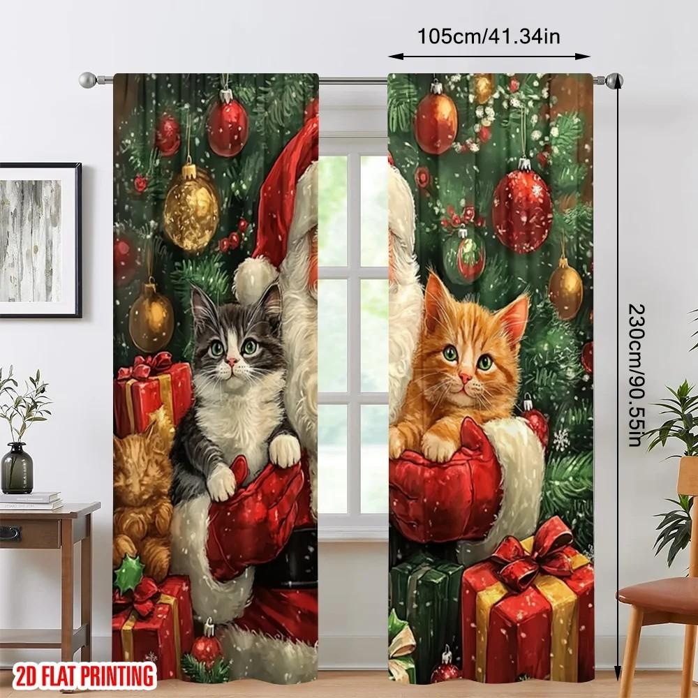 2pcs Vivid Cat Pattern Curtains   Design Blackout Drapes   Polyester Christmas Window Decor   Home Decor   Rod Pocket Curtains