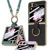 Luxury Plating Leather Shoulder Strap Case For Samsung Galaxy Z Flip 6 Screen Glass Ring Holder Cover For Galaxy Z Flip 5 Cases