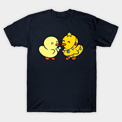 Asian Size Men Print T-shirt Duckie And Duck'S Christmas No-Cut Heat Transfer Print Cotton Tshirt
