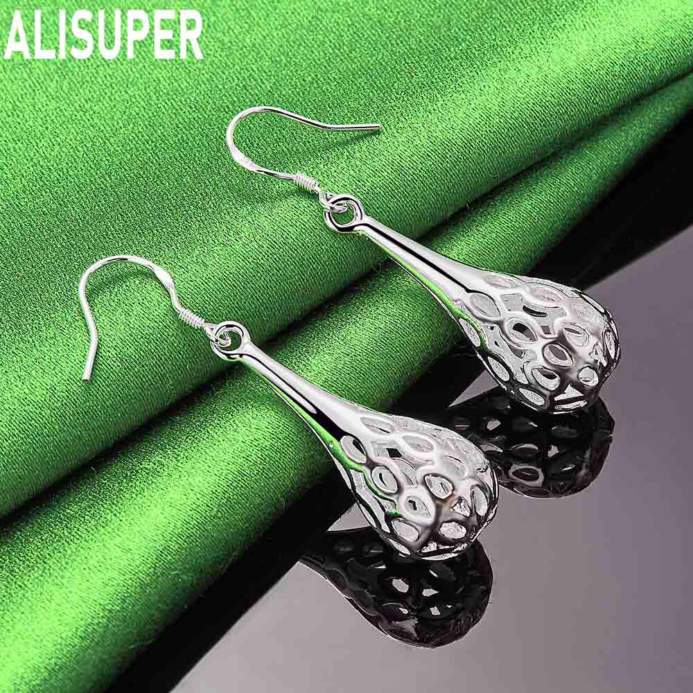 925 Sterling Silver Ethnic Style Hollowed-Out Cage-Shaped Teardrop Earrings - Fashionable Evening Jewelry