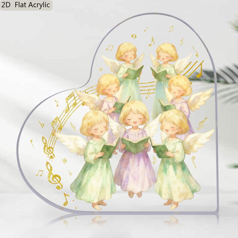 

Vintage Acrylic Sign, 1pc Heart-Shaped Angel Choir Acrylic Plaque Sign - Golden Musical Notes & Choir Design 9.7*9.7cm