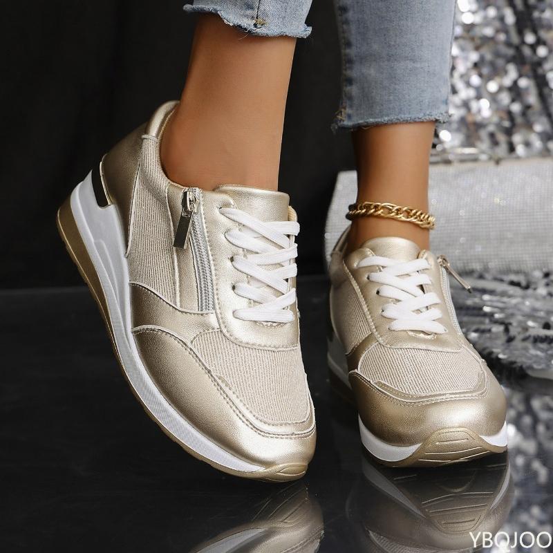 Spring and Autumn Fashion Thick Soled Tall Women's Single Shoes Casual Versatile Slope Heel Zipper Sports Style Women's Shoes