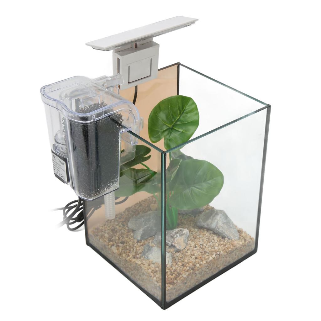 Glass Aquarium Kit LED Clip Light Safe Silent Black Cotton Filtration Free Water Change Small Fish