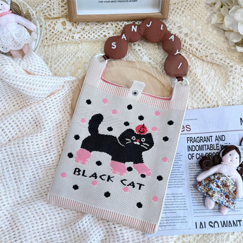 Ins Original Knitted Mobile Phone Bag, Convenient Storage, Student Cute Cartoon Messenger Bag