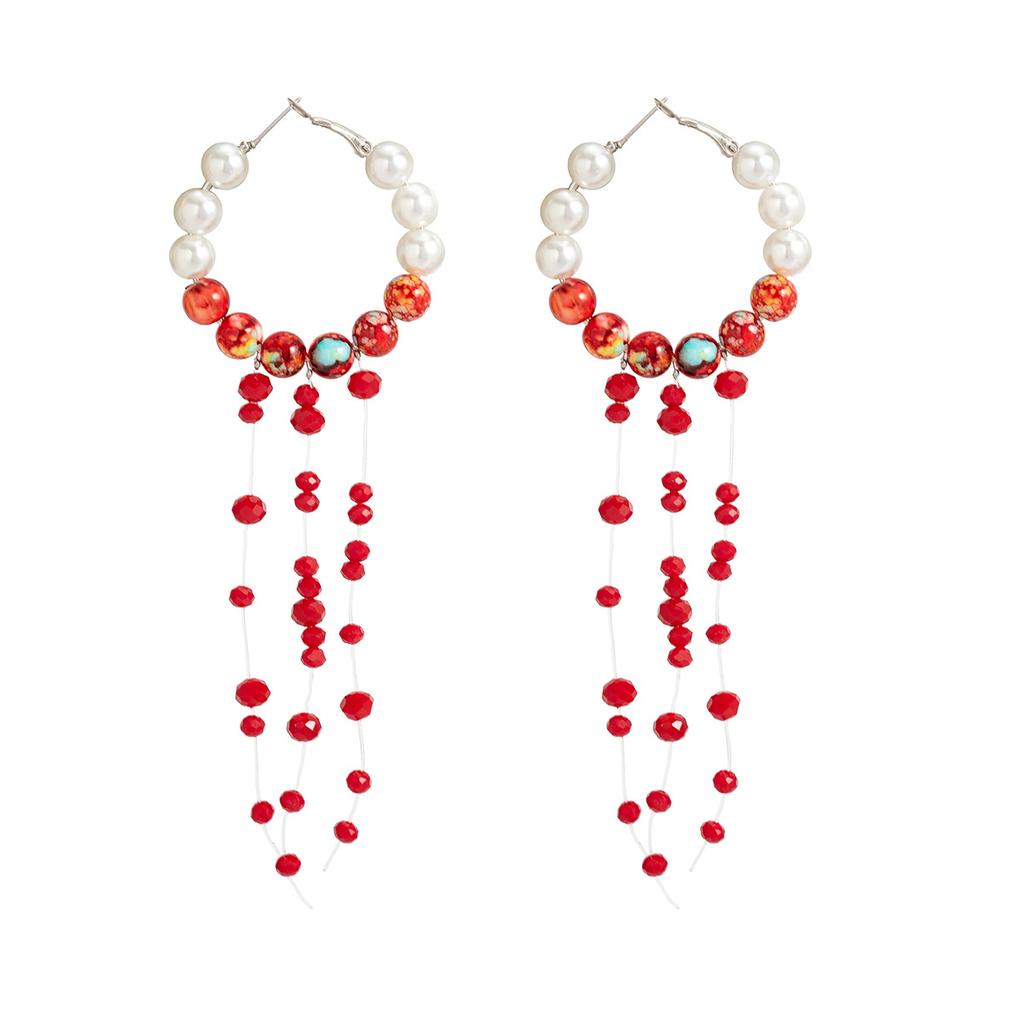 Accessories, Gothic pearl crystal fringed stud earrings, creative Halloween blood drop long earrings for women