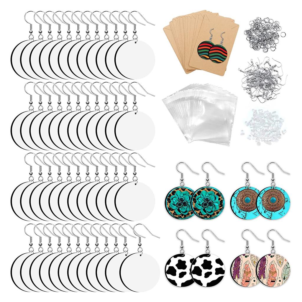 Thermal Transfer Earrings Sets with Earring Hooks Ear Plugs Jump Rings Kraft Paper Sublimation Earring Blanks Products