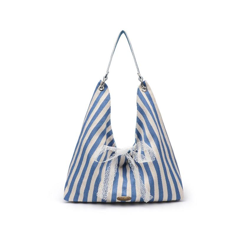 Große gestreifte Tasche doppelseitige Tragetasche Pendler Canvas Tasche Unterarm Wind Pendler Damen Kapazität Student Schultertasche
