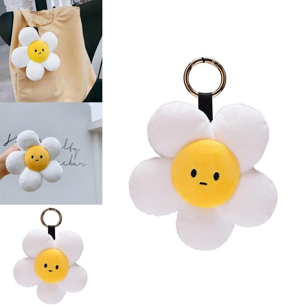 Cute Sunflower Plush Keychain Doll For Decorating And Hanging, White Color, 14cm/5.12in Height