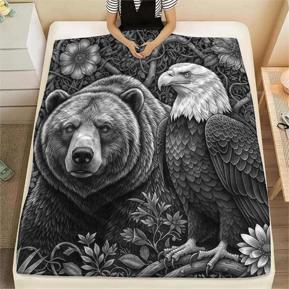 1PC Black white animals Print Flannel Blanket, High quality Comfortable for All Seasons, Home Decor, Warmth and Comfort