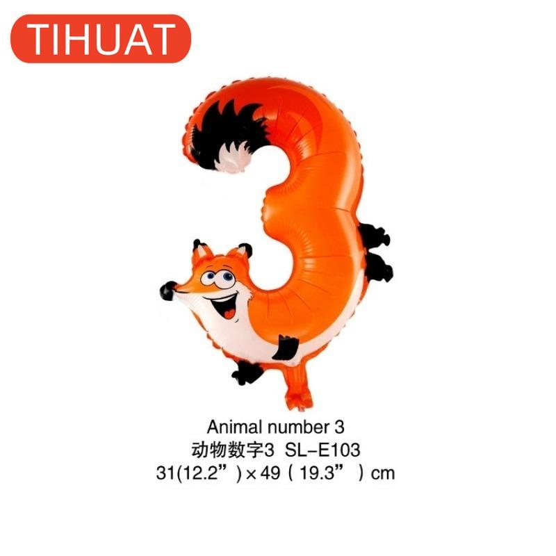 Cartoon Animal Number Foil Balloons for Kids Party Decoration Birthday Wedding Decor