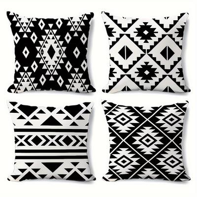 Home Decor Black And White Geometric Pattern Throw Pillow Pattern Cushion Cover Suitable For Sofa Bedroom Car Pillow Cover