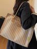 Borsa a Tote Grande in Tela Estiva 2025 da Donna - Borsa a Spalla Casual a Strisce per Studenti e Pendolari