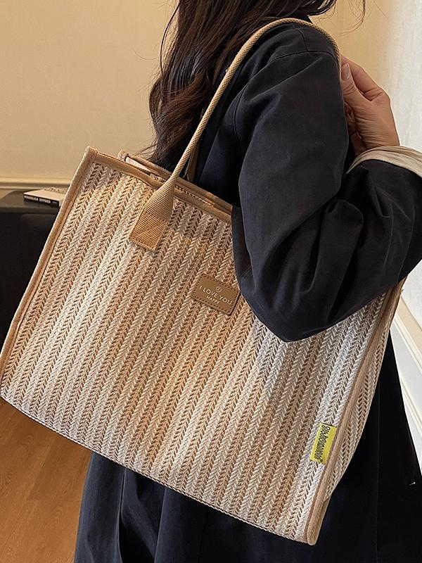 Borsa a Tote Grande in Tela Estiva 2025 da Donna - Borsa a Spalla Casual a Strisce per Studenti e Pendolari