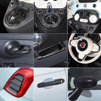 ABS Carbon Fiber For Fiat 500 2010-2024 Car Center Console Gear Shift Panel Steering Wheel Decorative Frame Sticker Accessories
