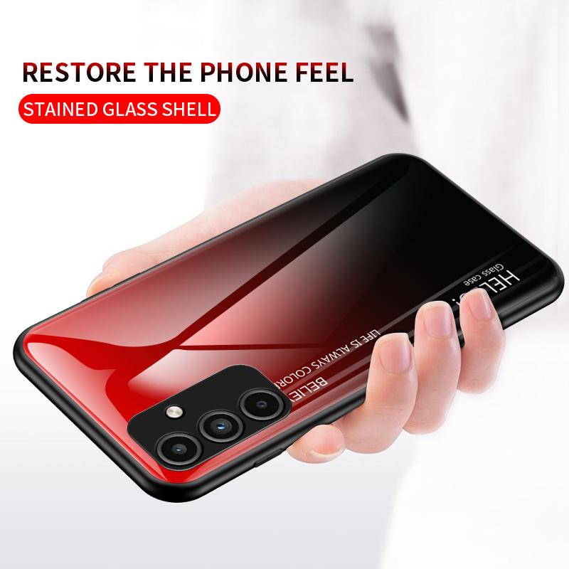 For Samsung Galaxy A25 A 25 5G deksel Gradient Aurora herdet glass myk ramme bakdeksel Telefonveske