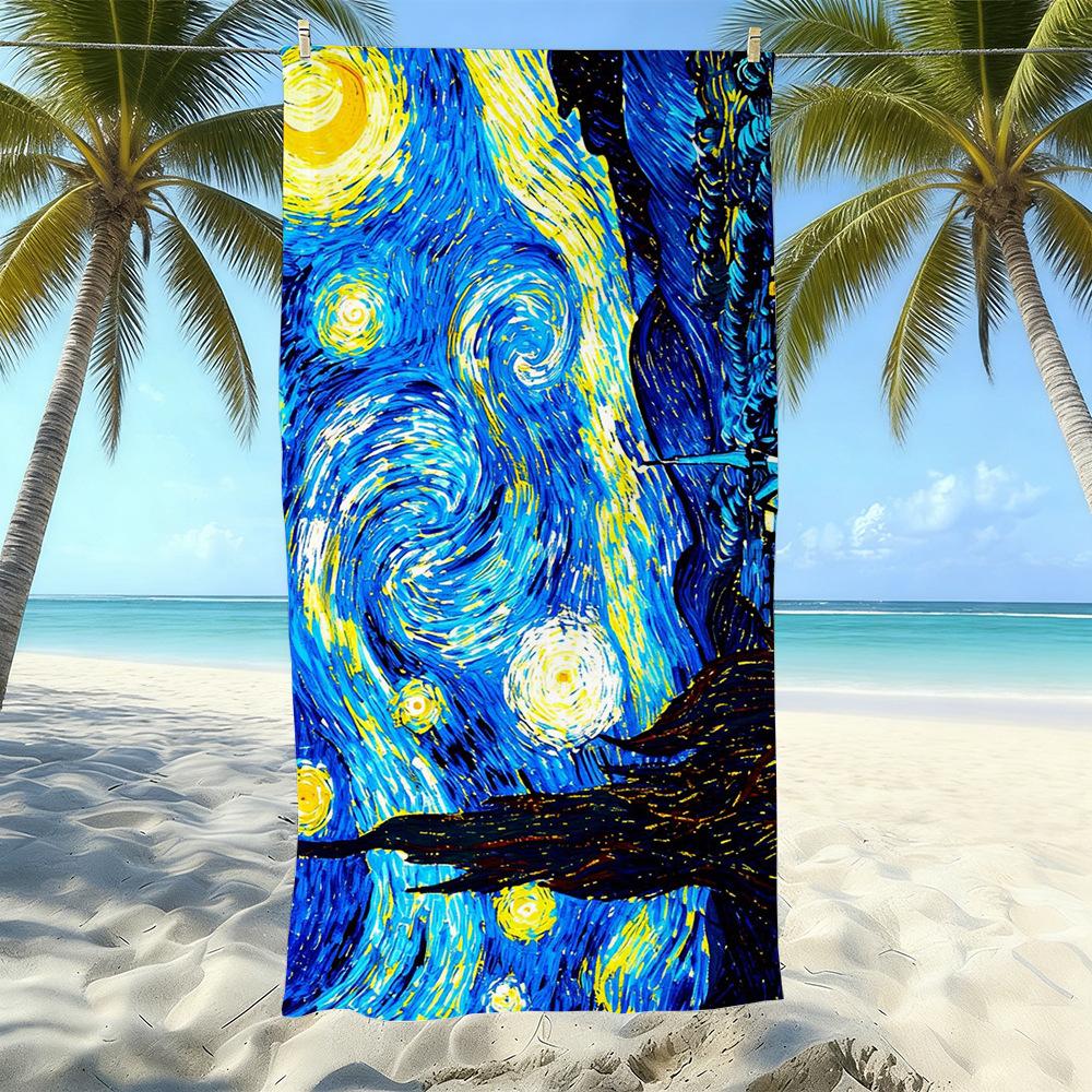 Seaside Microfiber Beach Towel, Water-Absorbing Quick-Drying Double-Sided Velvet Printed Bath Towel