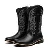 Men's Retro Leather Cowboy Boots, Size 48 - Trendy High Boots for Spring, Autumn, and Winter