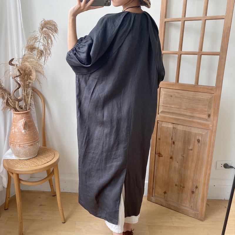 Johnature Long Vintage Casual V-neck Single Button Loose Slits All Match Women Coats