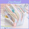 Kids Large Capacity Canvas Pen Bag With Transparent Pocket For School Stationery Storage