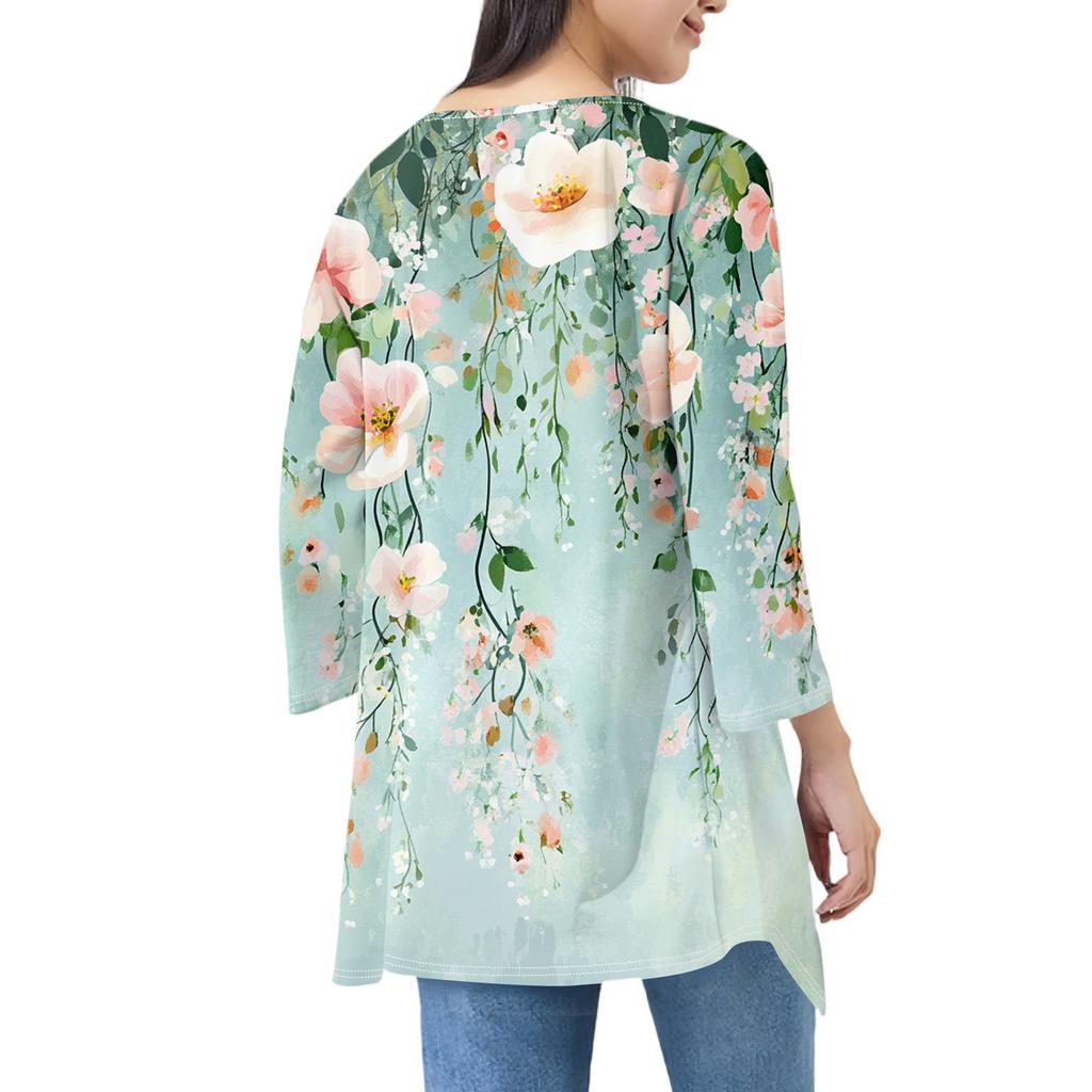 Dames Print Onregelmatige Driekwartmouw Vest Met Zak Jas