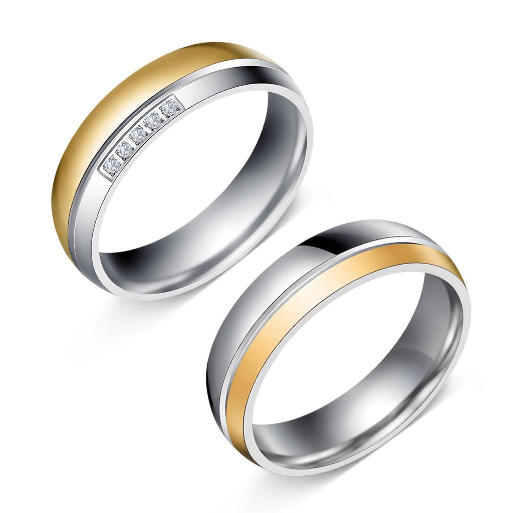 Anillos a juego para pareja japonesa y coreana: Acero Inoxidable con Diamantes Incrustados