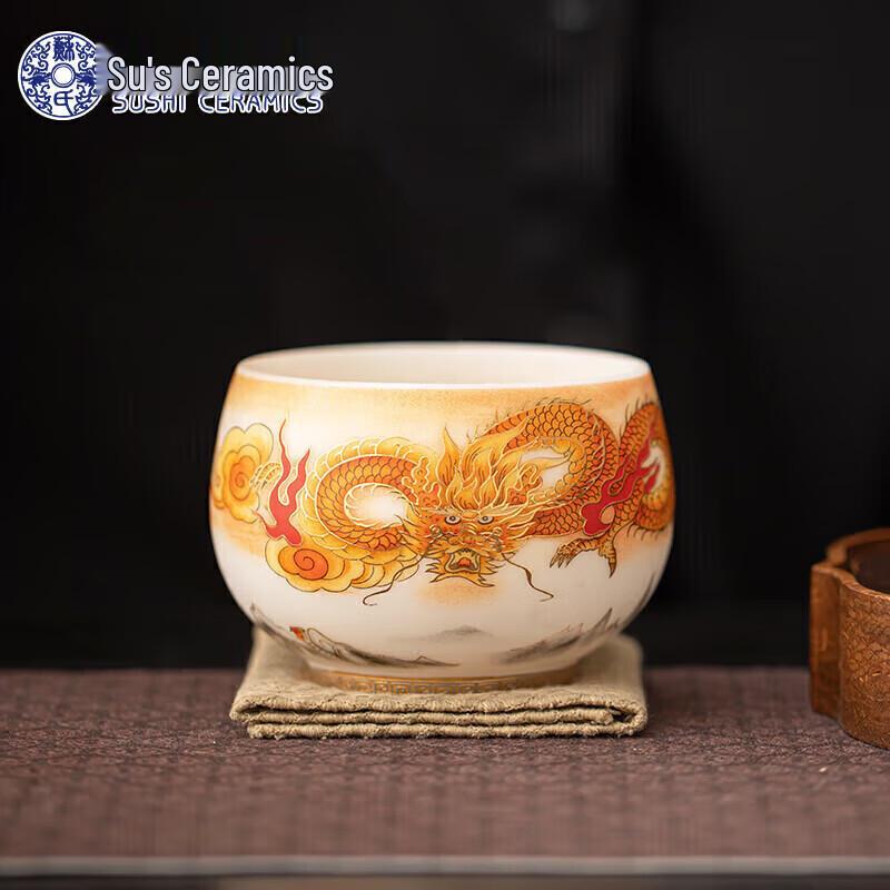Su's Ceramic Dragon Mutton Fat Jade Zen Teacup