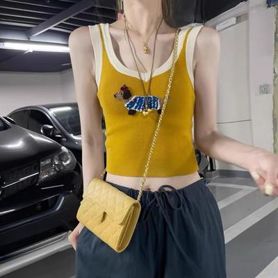Estate Puro Desiderio Design Coreano Senso del Design Color-blocking Girocollo Dimagrante Senza Maniche Aderente Strato Interno