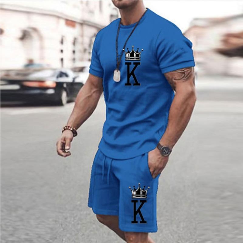 2025  New Men's Summer Leisure Sports Running Set Oversized Men's Refreshing Top Y2K Style Printed 3D Poker Pattern Fashion Set