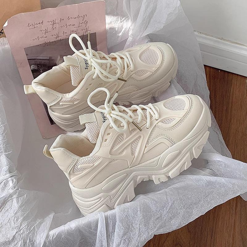 

Европейские популярные кроссовки для пап женские 2025 новые весенне-осенние на толстой подошве универсальные модные дышащие повседневные спортивные туфли 40 бежевый