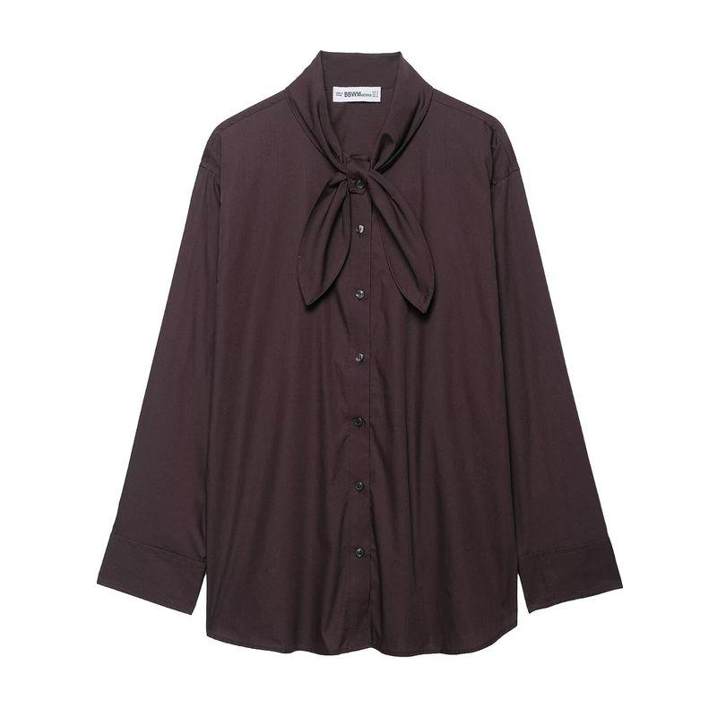 

Autumn New Arrival Fashion Wind Foreign Trade Women s Clothing Stylish Simple and Versatile Pure Color Scarf Poplin Shirt 4661143 Picture Color L