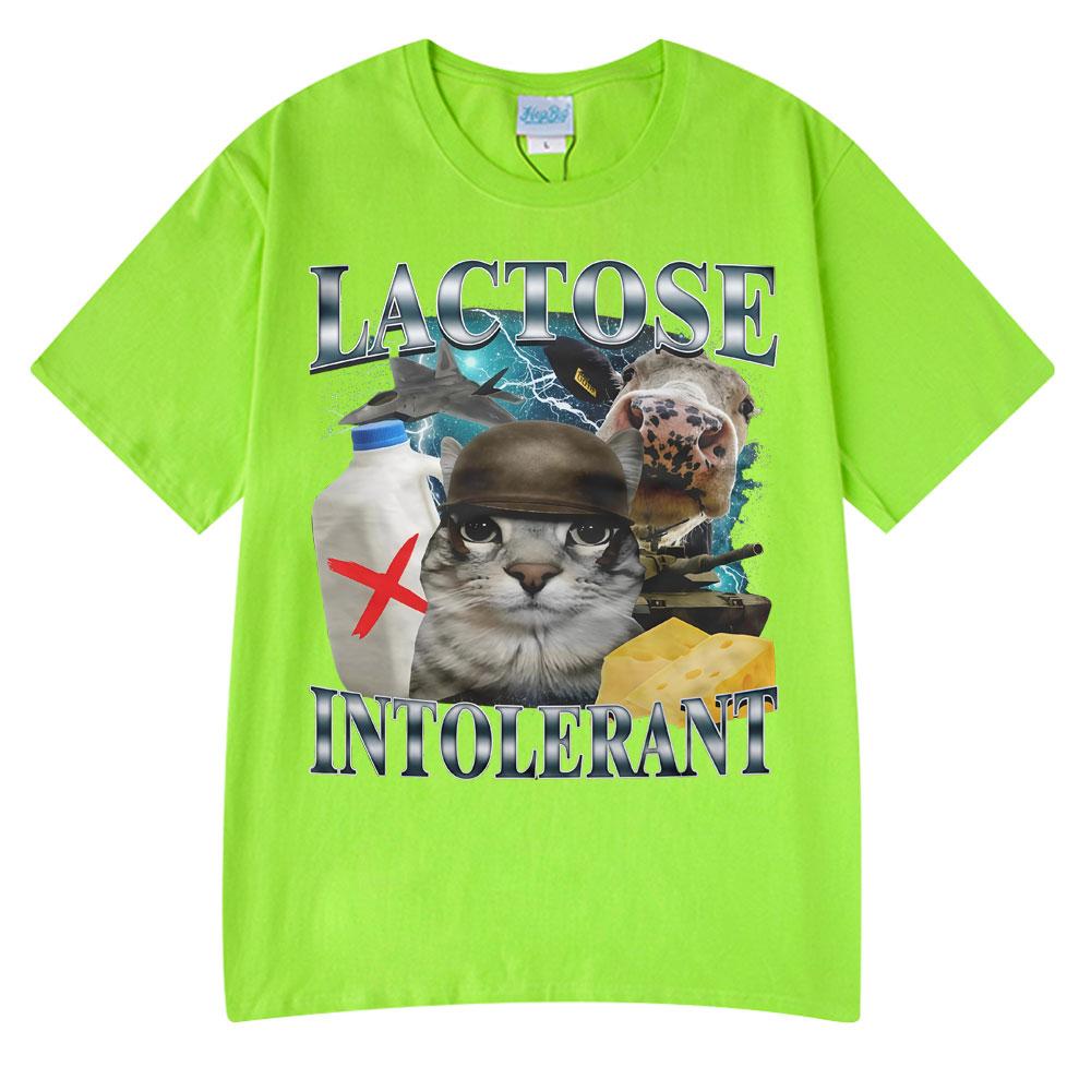 

2025 Summer Hot Sale Wears Lactose Intolerant Funny Cat Meme T-shirts Fashion Tshirt Hip Hop Couple Style Clothes Cotton Tshirts 2XL