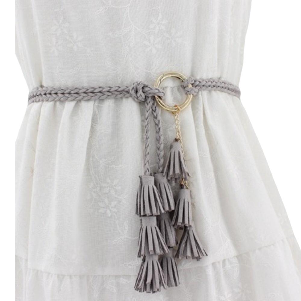 Solid Color Thin Waist Rope Belt Tassel Detail Knit Belt Fashion Dress Waistband  Waist Accessory
