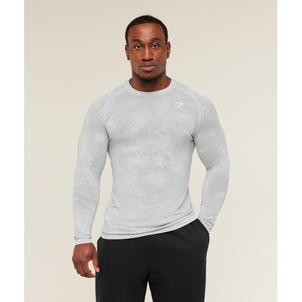 Gymshark Geo Seamless Long Sleeve T shirT lighT Grey Smokey Grey A5a2c Gb8v