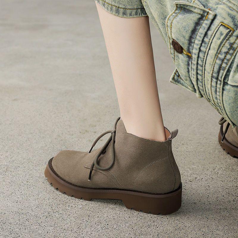 2025 New Lace-up Short Boots Women's Spring and Autumn Single Boots Thick Heel Loafers Platform and Bare Boots British Martin Boots