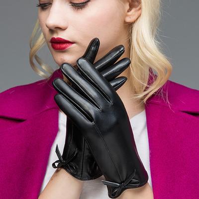 Women's Leather Gloves Windproof Plus Velvet Thickened Warm Gloves Touch Screen Cycling Outdoor