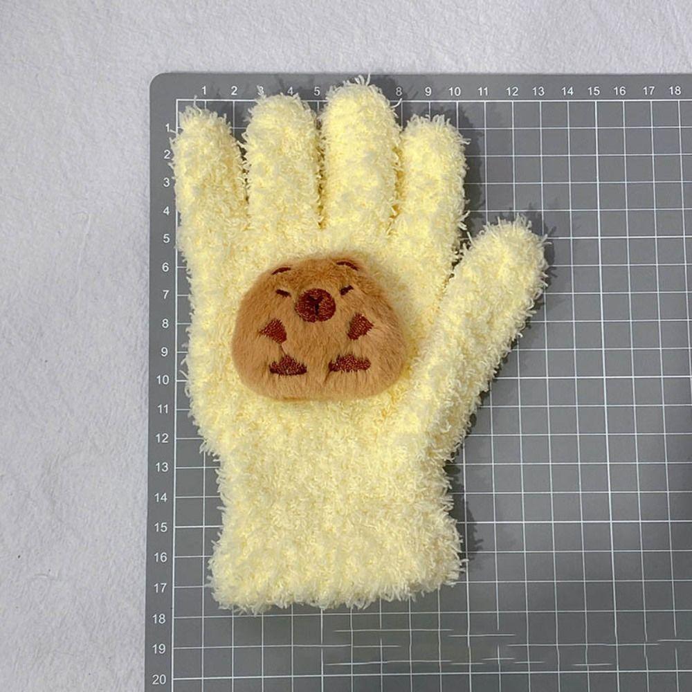 Capybara Coral Velvet Gloves Cycling Cute Gloves New Capybara Plush Gloves  Women