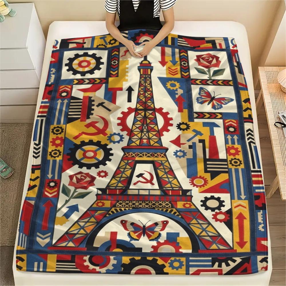 Paris Eiffel Tower Print Flannel Blanket, High quality Comfortable for All Seasons, Home Decor, Warmth and Comfort, Perfect for Christmas Gifts93