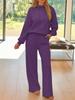 Women's Casual Hooded Top with Drawstring and Wide Leg Pants Set