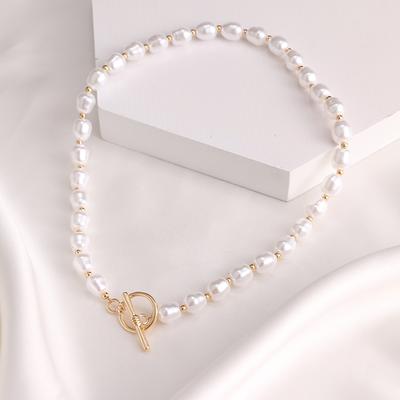 Irregular Pendant Necklace Female Retro Geometric Imitation Pearl OT Buckle Necklace Punk Beaded Chain Jewelry