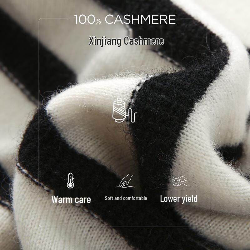 Kemeng Boka Women's 2025 Autumn/Winter Loose Fit Black and White Striped Cashmere Sweater