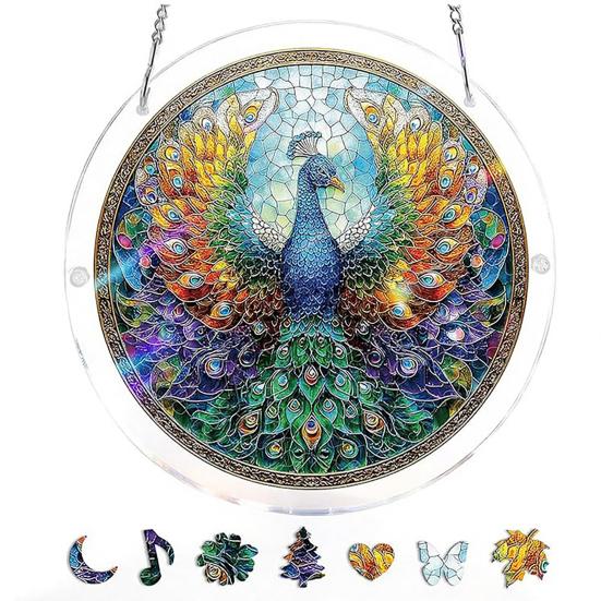 Window Hanging Ornament Suncatcher Puzzle Stained Glass Effect Decorative Light Shadow Art Piece for Balcony Window Decor Gift