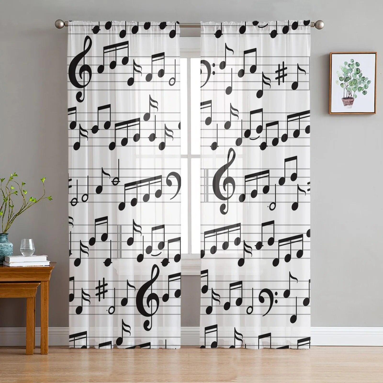 

Музыкальные ноты фон тюлевые шторы для гостиной спальни окна прозрачные шторы кухня балкон вуаль шторы 135W x 160H(cm)